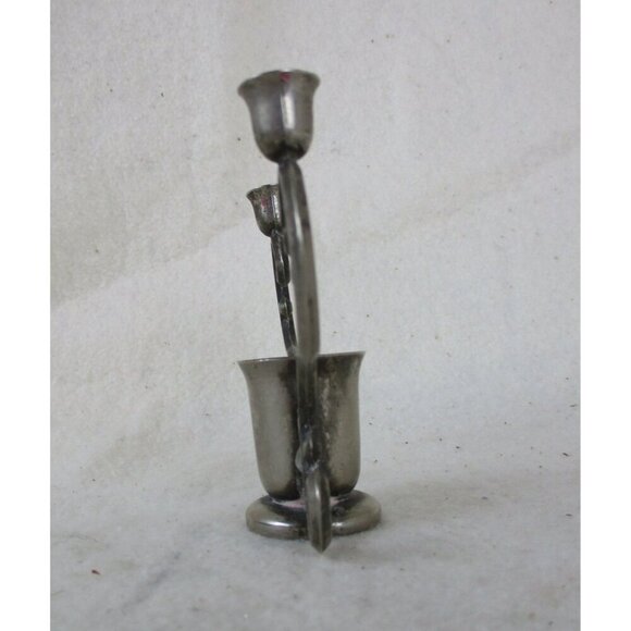 Small Candlestick, three candle stick holder, Pewter/silver metal candle holder, - Picture 5 of 5